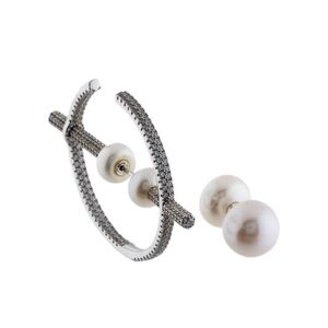 APM Monaco Pearl & Cubic Zirconia Mismatch Hoop Earring